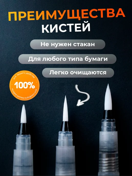 Кисти для рисования с резервуаром для воды, 3 шт, фото 3