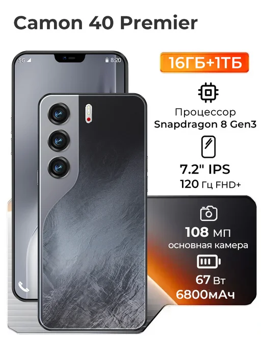 Смартфон TECNO Camon 40 Premier 16/16 ГБ, черный