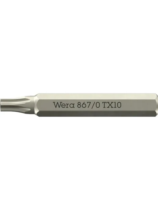 WERA 867 0 Micro TORX бита, TX 10 x 30 мм, хвостовик шестигранный, 10x30 мм