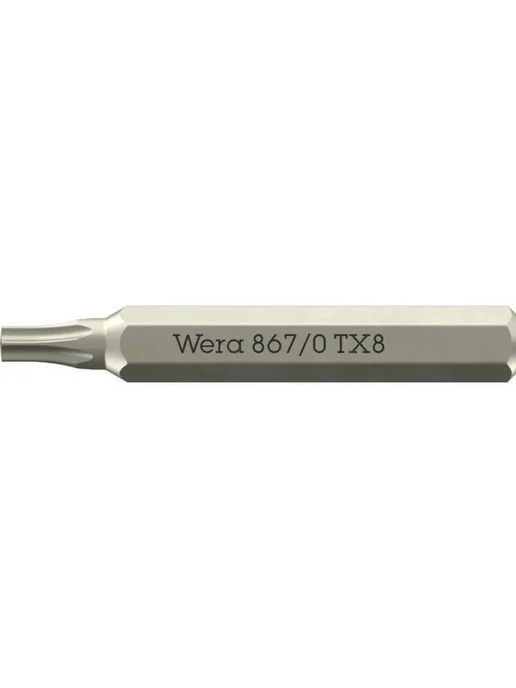 WERA 867 0 Micro TORX бита, TX 10 x 30 мм, хвостовик шестигранный, 8x30 мм