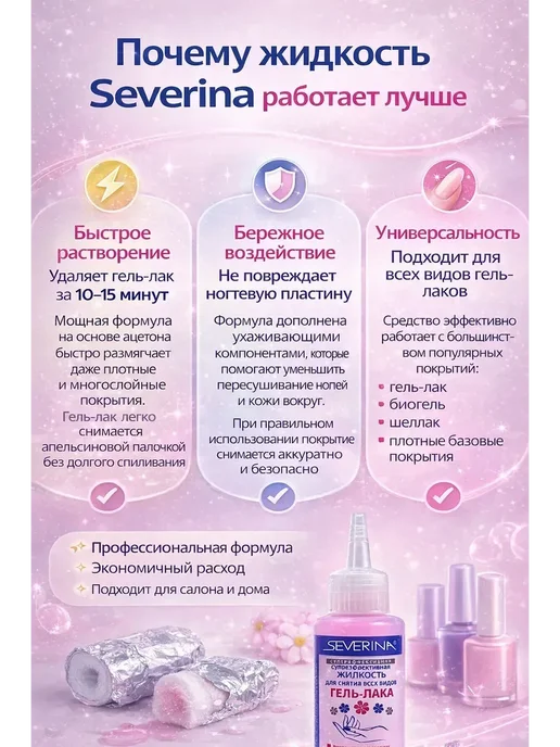 MILANA22 Жидкость для снятия гель-лака Severina 80 мл с ацетоном!А, 80 мл, фото 3