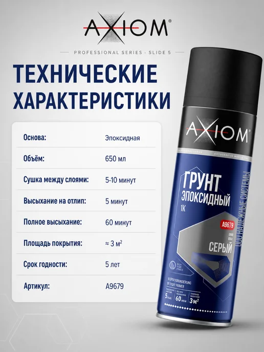 AXIOM Грунт 1К эпоксидный серый 650мл аэрозоль в баллоне, 650 мл, фото 2