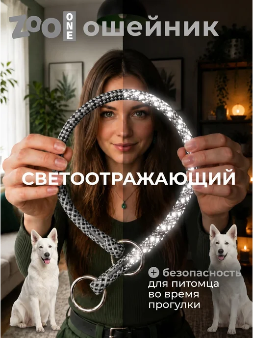 ZOOONE Дрессировочный светящийся ошейник удавка для собак, серый, фото 2