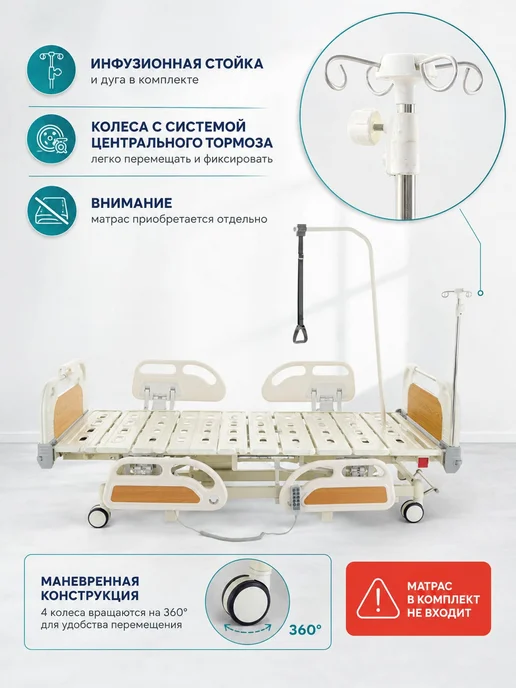 Med-Mos Кровать медицинская электрическая реанимационная 5 секций, белый, фото 5