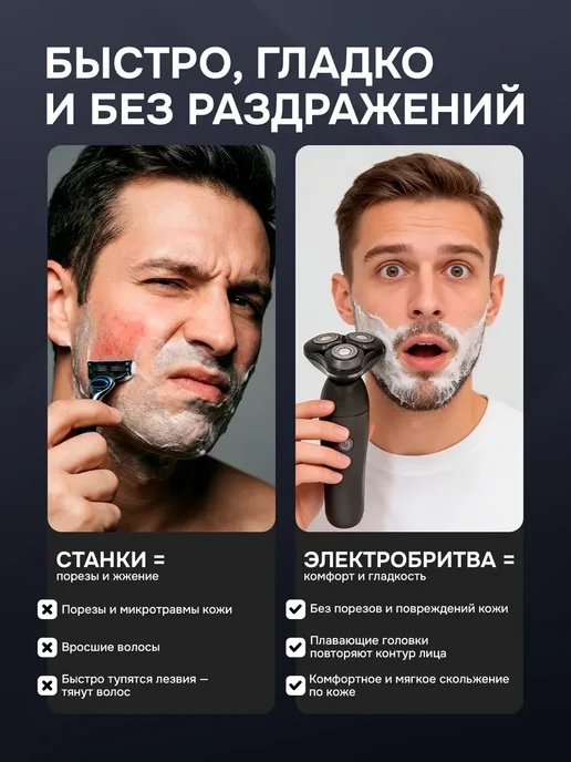Бритва мужская электрическая, черный, фото 4