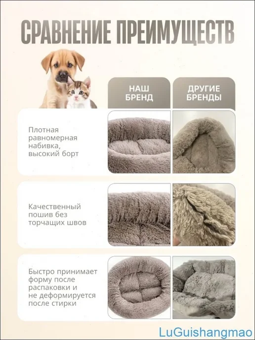 Лежанка пухлик для собак и кошек, эко-мех, 65x50 см, 65x50 см, фото 4
