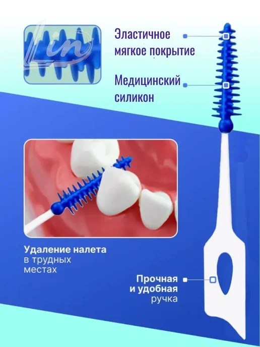 Межзубные ершики с зубочисткой, 20 шт, 20 шт, фото 2