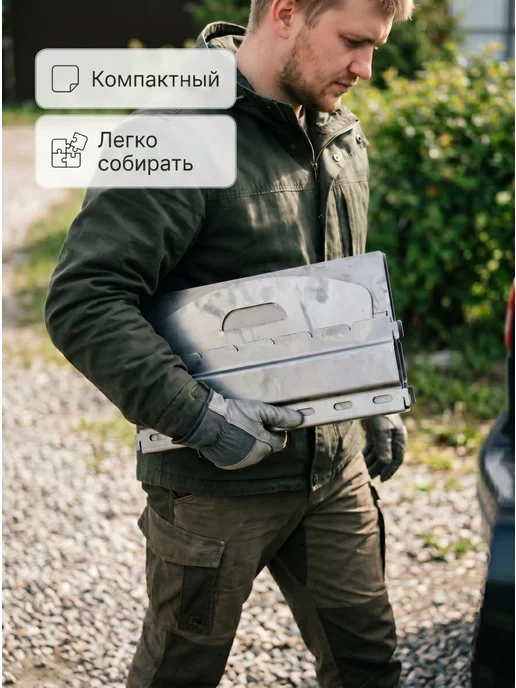 Мангал сборный складной многоразовый 2 мм, серый, фото 4