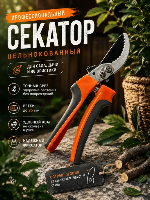 Секатор садовый цельнокованый, ножницы для обрезки веток, вариант