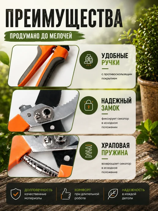 Секатор садовый цельнокованый, ножницы для обрезки веток, вариант, фото 5