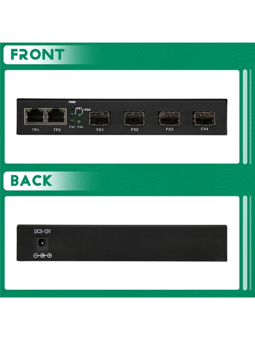 Гигабитный медиаконвертер SFP 4 порта SFP на 2 порта RJ45, т…, вариант, фото 8