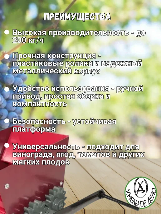 ХМЕЛЬНОЕ ДЕЛО Виноградодавилка "Добрыня", дробилка для ягод, вариант, фото 4