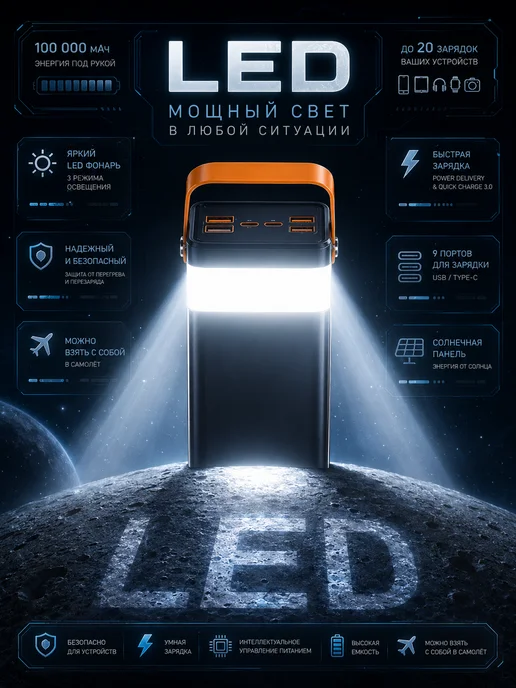 Повербанк 100000mah с быстрой зарядкой, 100000 мАч, фото 5