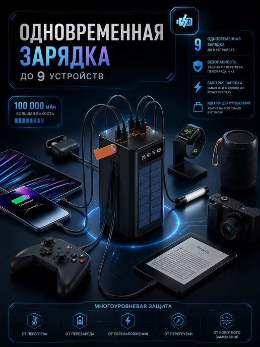 Повербанк 100000mah с быстрой зарядкой, 100000 мАч, фото 8