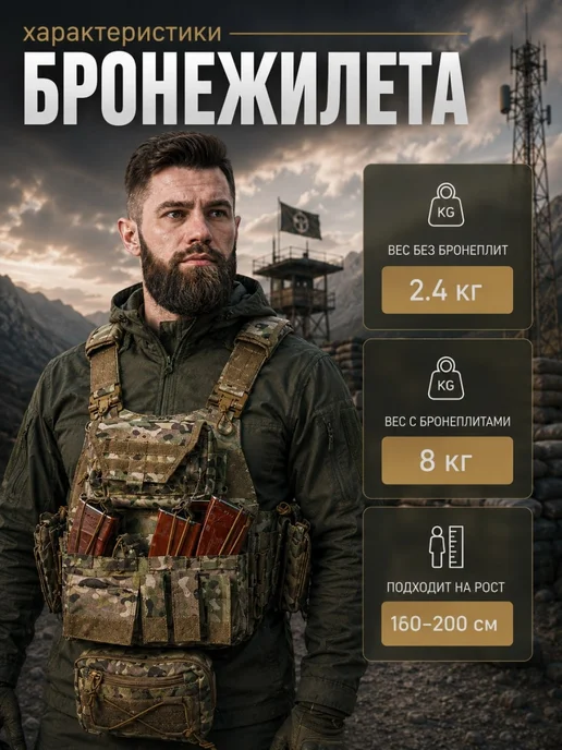 STRYX ONE Бронежилет 8833 тактический мультикам с бронеплитами БР5, зеленый, фото 7