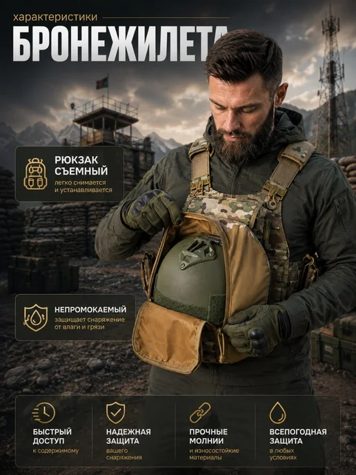STRYX ONE Бронежилет 8833 тактический мультикам с бронеплитами БР5, зеленый, фото 8