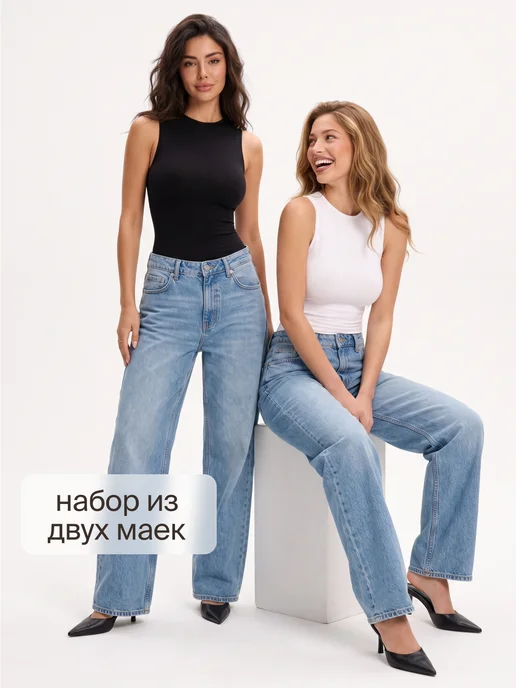 WAISTLINE Майка с высоким вырезом набор из 2х штук, черный, фото 7