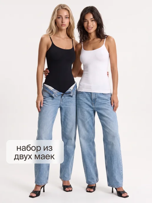 WAISTLINE Утягивающая майка топ на тонких бретельках набор из 2 штук, черный, фото 7