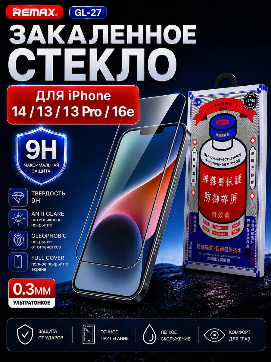 Защитное противоударное стекло для iPhone 14,13,13Pro,16e