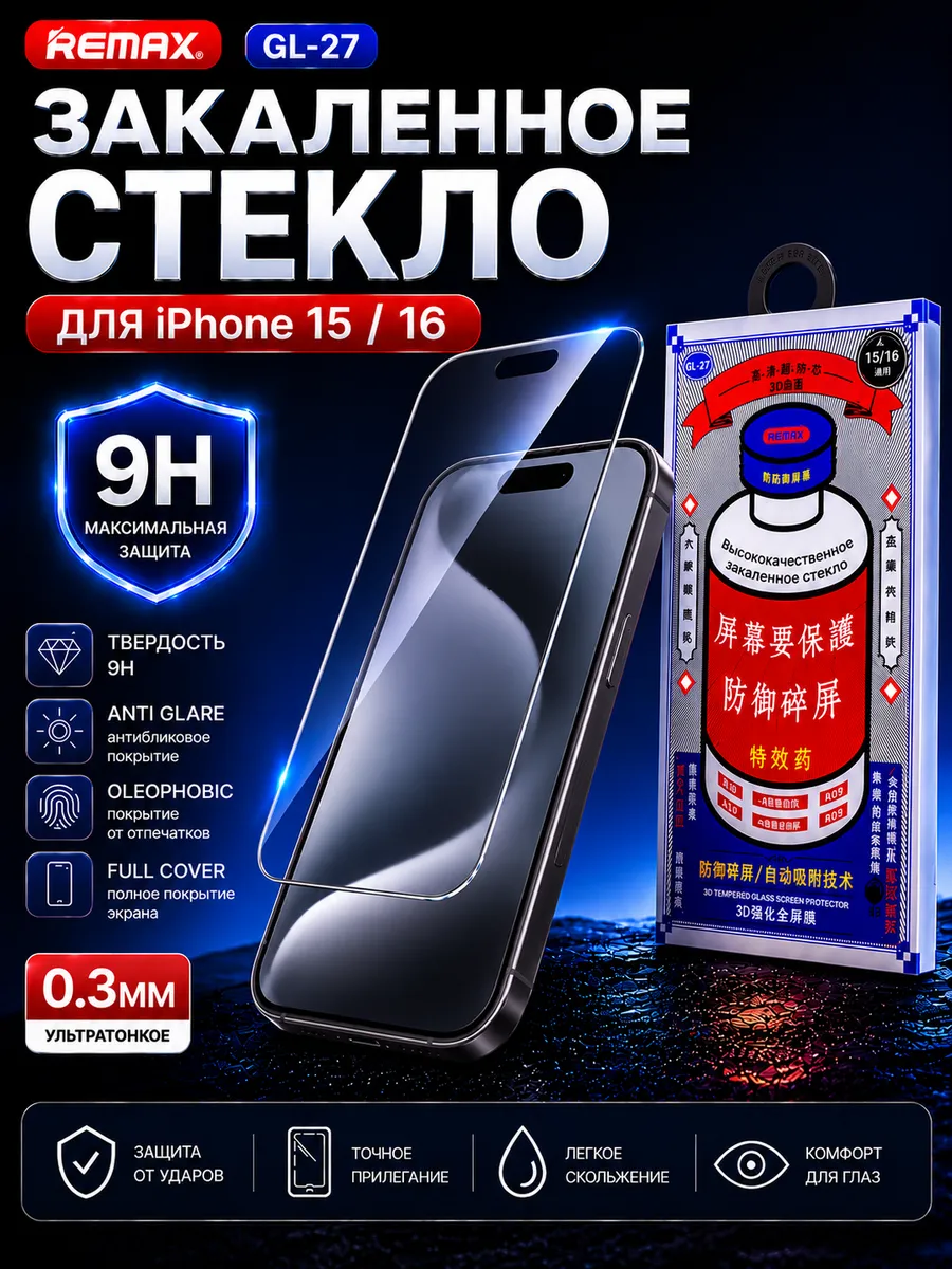 Защитное противоударное стекло для iPhone15, iPhone16