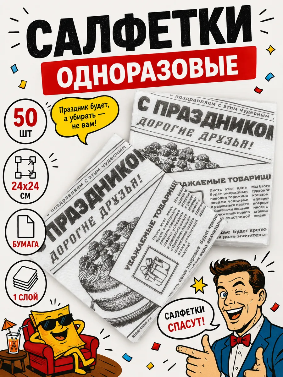 Салфетки одноразовые праздничный с юмором