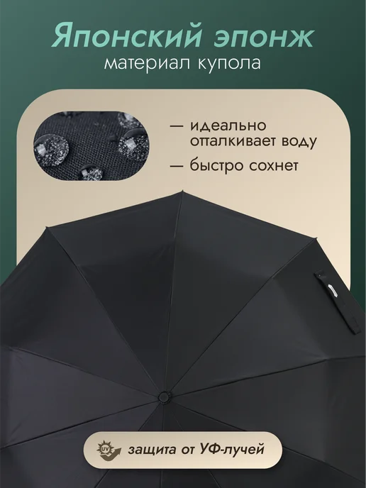 Зонт автомат черный усиленный, черный, фото 2