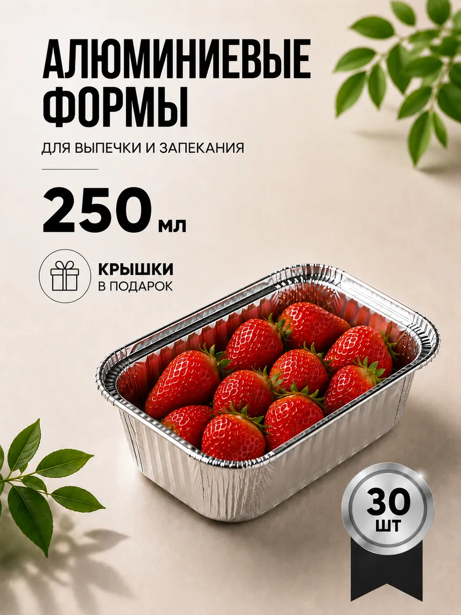 Форма для запекания с крышкой 250 мл 30 шт алюминиевая