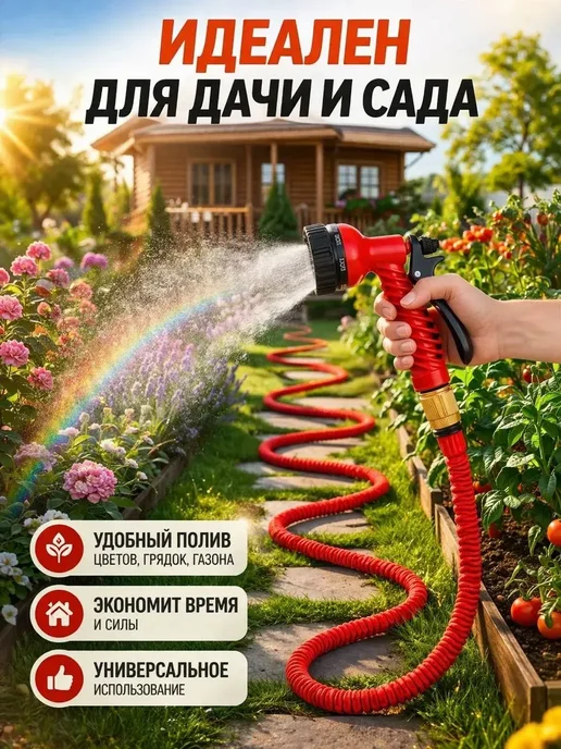 софи10 Шланг поливочный растягивающийся для сада и огорода 37м, 37 м, фото 2