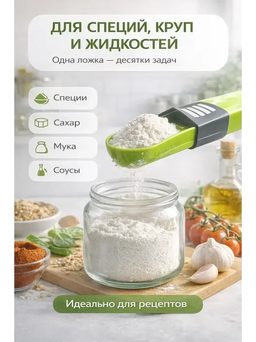 Бакуся3 Мерная ложка для кухни регулируемая совок для специй, зеленый, фото 4
