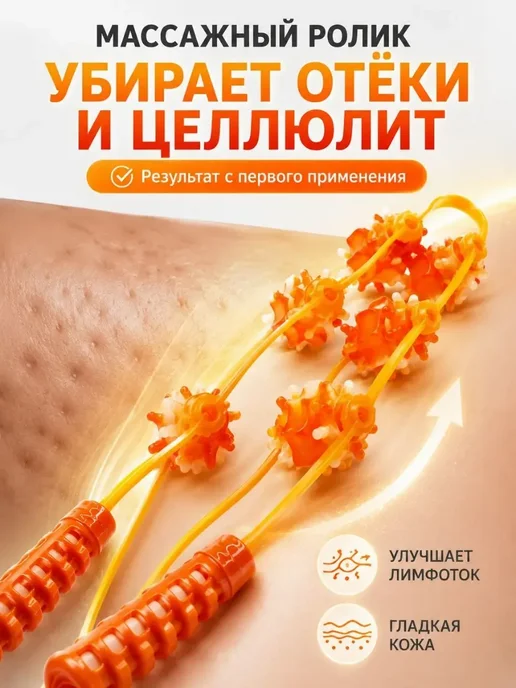 ANVILU Массажный ролик для тела антицеллюлитный ручной, оранжевый, фото 2