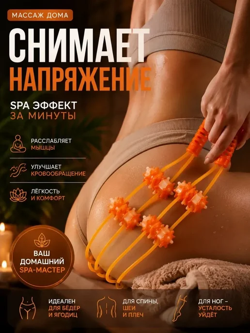 ANVILU Массажный ролик для тела антицеллюлитный ручной, оранжевый, фото 3