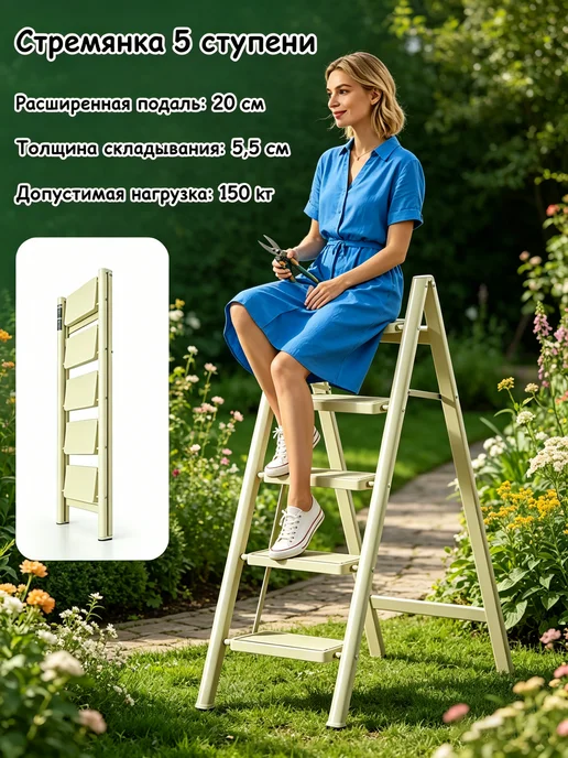Стремянка для хранения 5 ступеней белая, белый