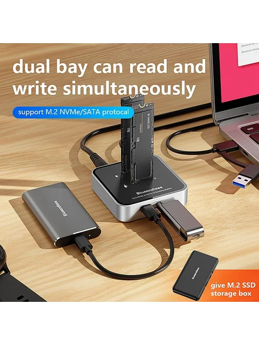 VBNM Blueendless док-станция для двух SSD M.2 NVMe SATA USB-C SD0, вариант, фото 2