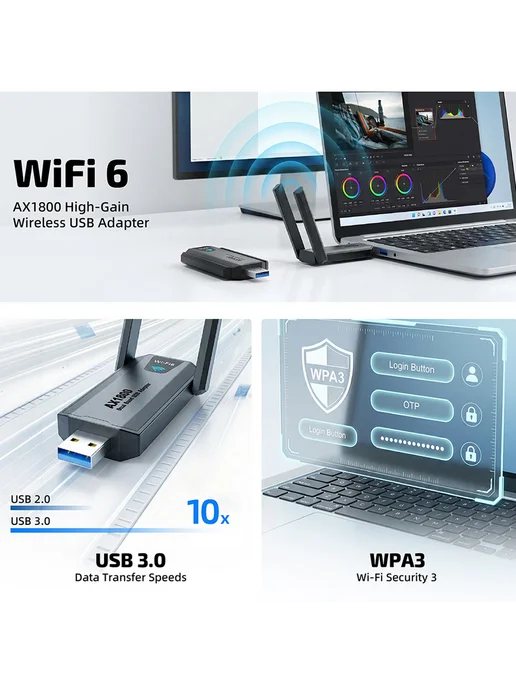 USB 3.0 Wi-Fi адаптер 1800М для компьютера, 1800 м