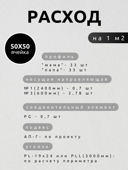 АЛБЕС Грильято потолок профиль мама 50х50мм матовый металлик 11 шт, 33 шт, фото 2