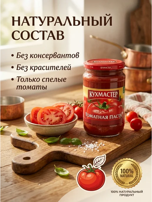 КухМастер Томатная паста ГОСТ 5 банок по 190 гр, 190 г, фото 2