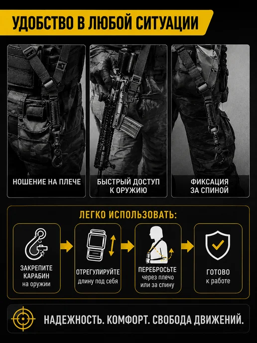 Двухточечный оружейный ремень, черный, фото 4