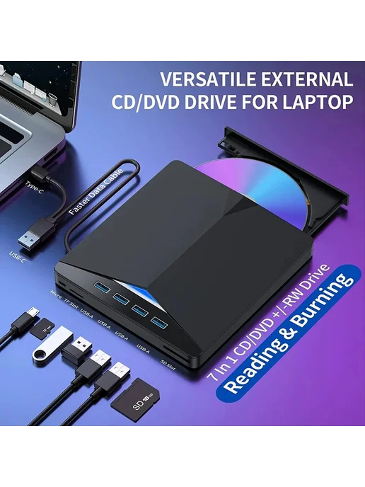 7-в-1 USB 3.0 Type-C внешний DVD RW CD привод, высокоскорост…, вариант, фото 4
