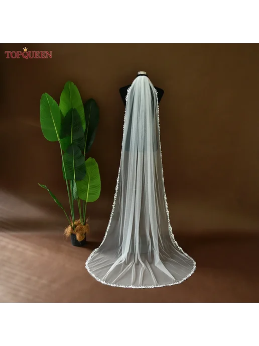 TOPQUEEN Фата свадебная V129 с кружевными краями, Вуаль свад, 3 м, фото 3