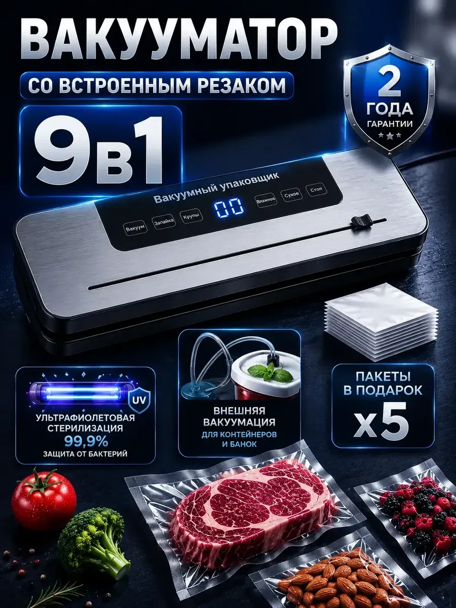 Вакууматор для продуктов с резаком и пакетами