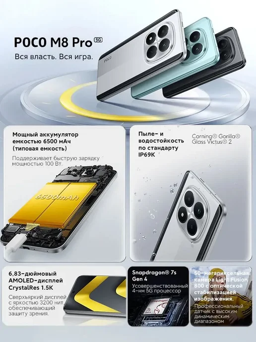 Смартфон Xiaomi Poco M8 Pro 12/12 ГБ, черный, фото 2