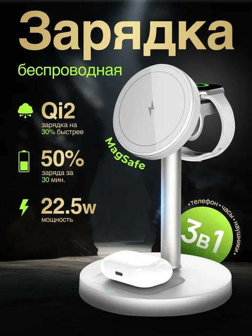Беспроводная зарядка для iphone и Android 15W, белый, фото 2