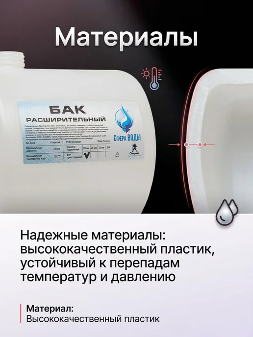 Сфера ВОДЫ Расширительный бак для отопления с муфтой ППР 25мм, 25мм, фото 2