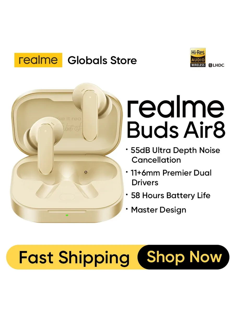Realme Buds Air8 Master Gold — наушники с шумоподавлением