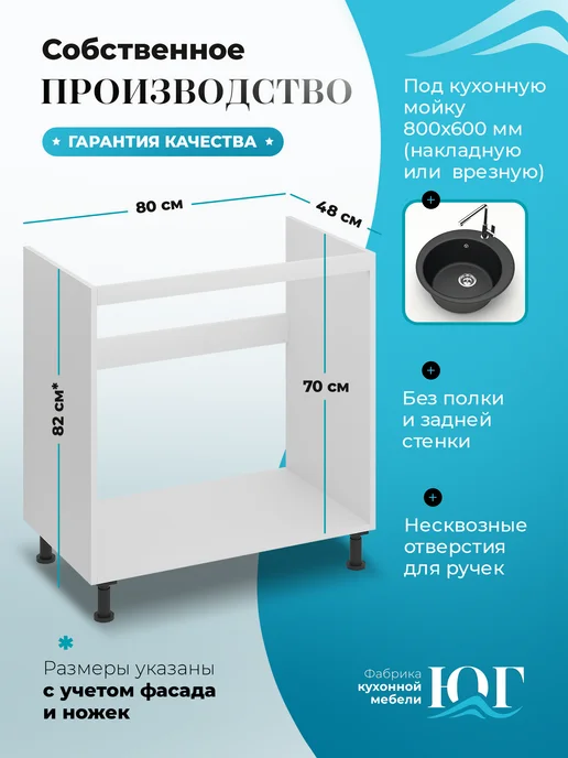 Фабрика кухонной мебели ЮГ Кухонный гарнитур модульный под мойку 60 см, серый, в упаковке 17 кг, фото 2