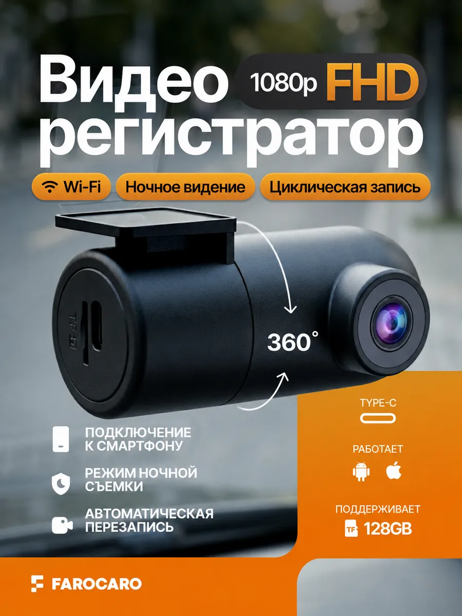 Видеорегистратор Wi-Fi Full HD 1080P с ночной съемкой