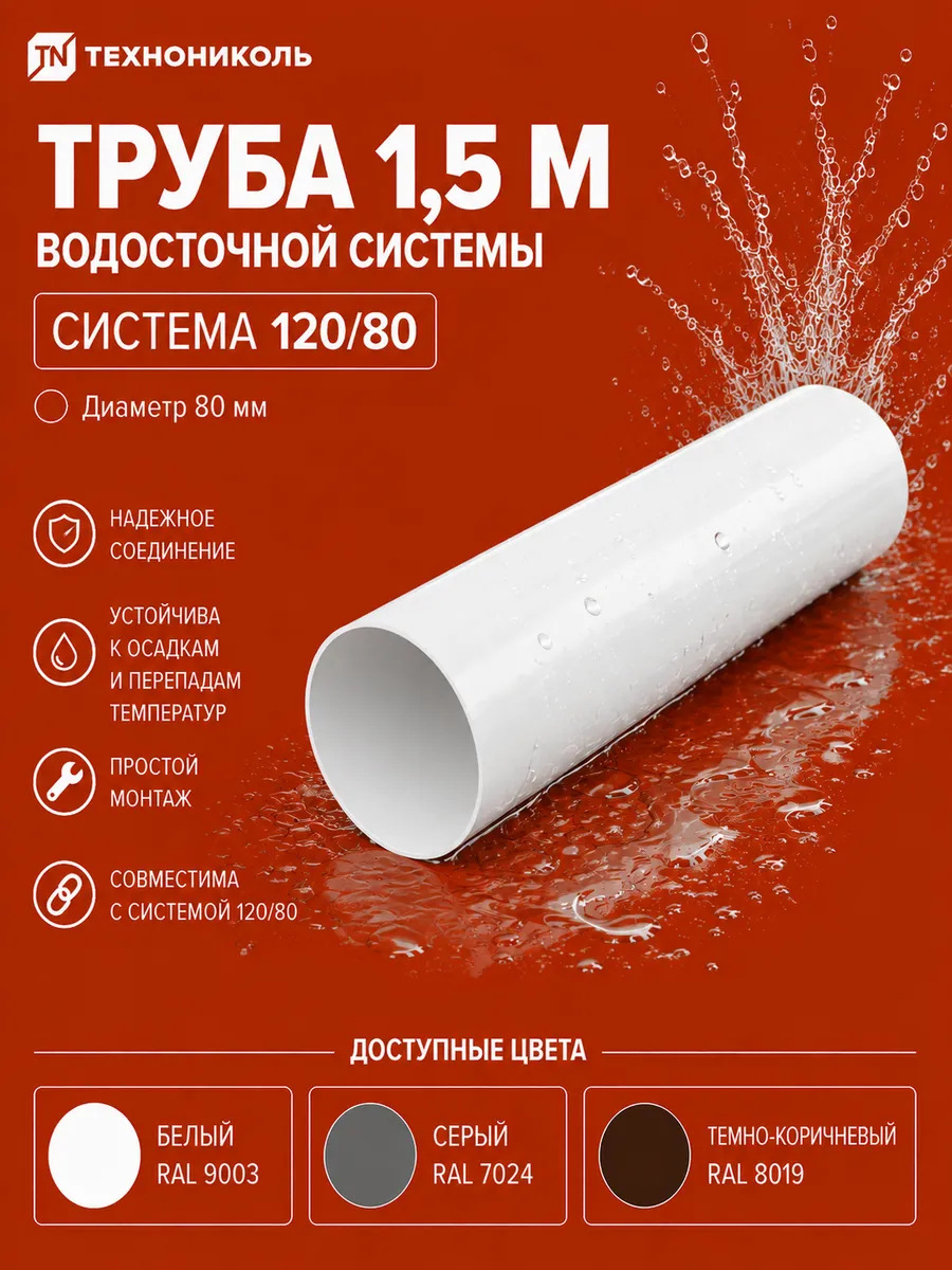 ТН ОПТИМА труба 1,5м (D80), белый