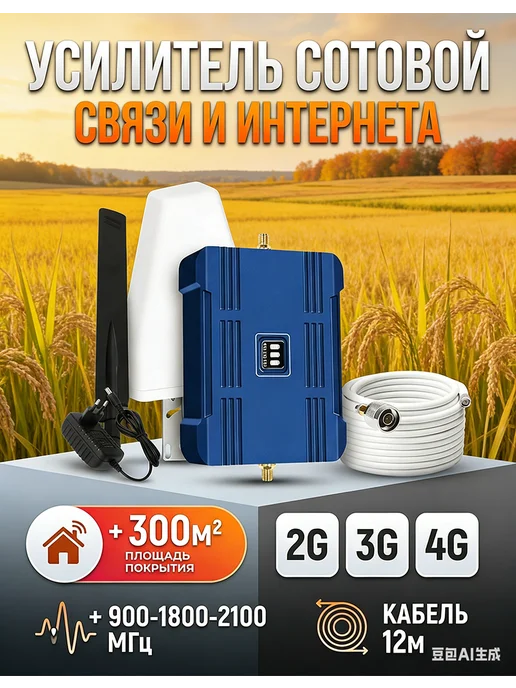 Усилитель сотовой связи и интернета LTE 900-1800-2100 МГц, голубой