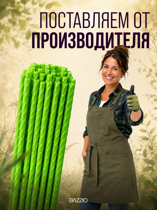 Bazzio Колышки садовые, опора для подвязки, 100 см, 10 штук, зеленый, фото 7