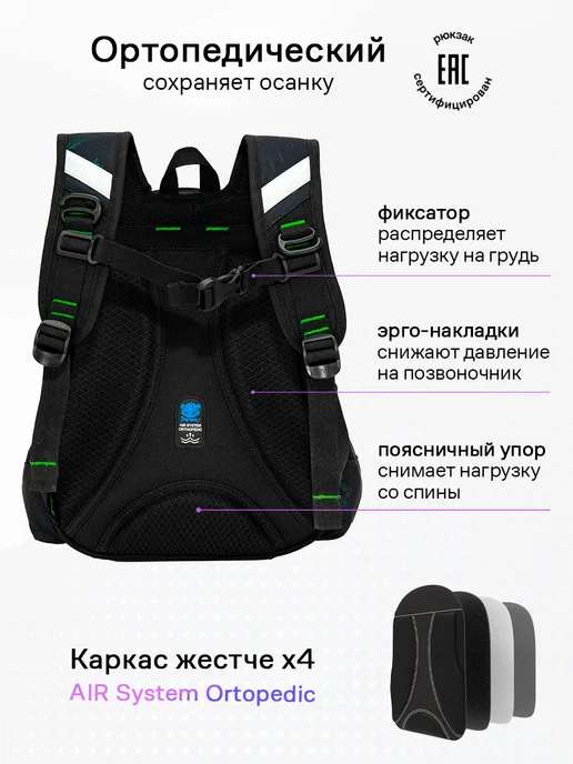 Impreza 4в1 Рюкзак школьный для мальчика, черный, фото 2